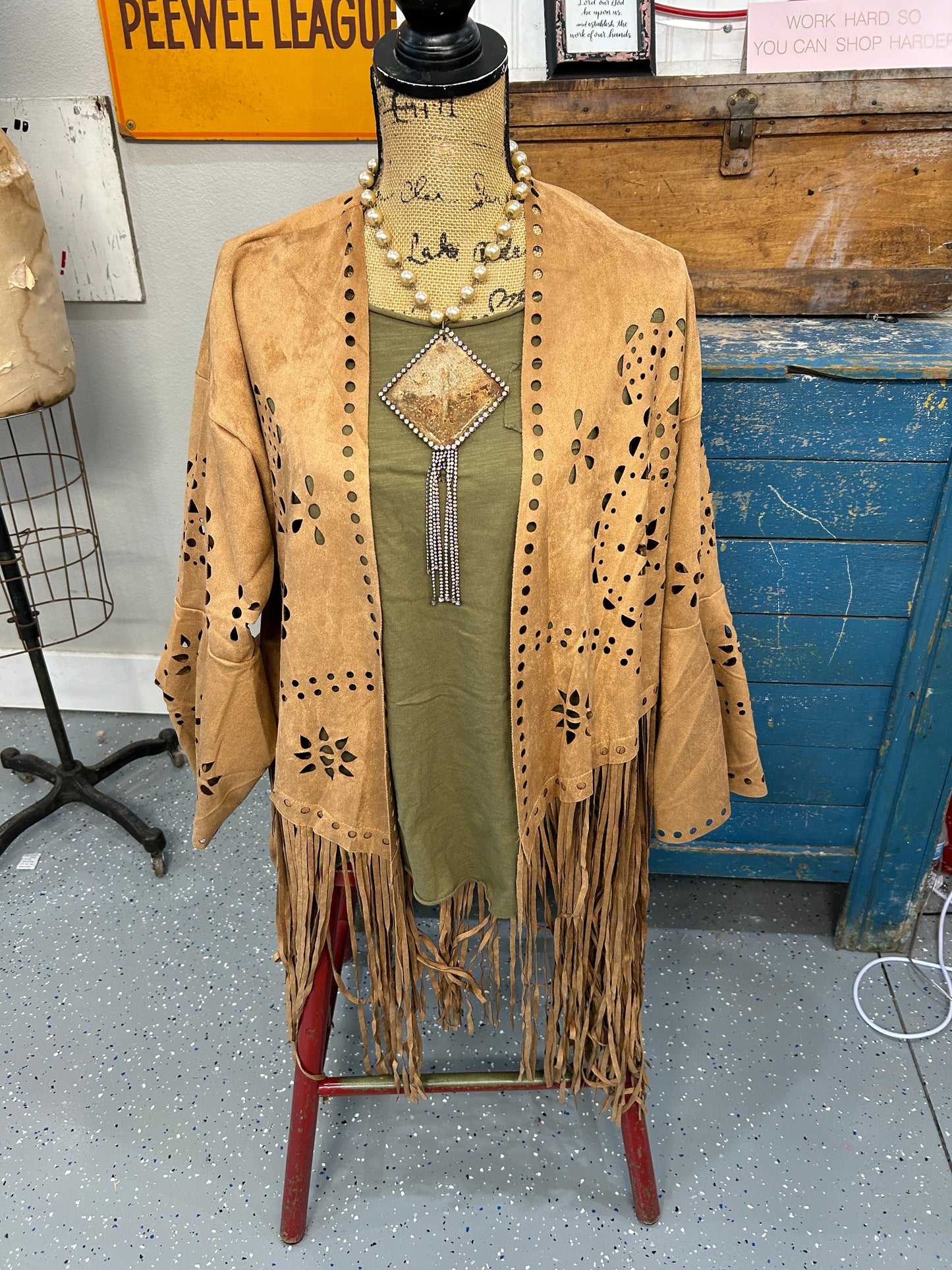 Origami - Faux Suede Fringe Jacket (Camel)