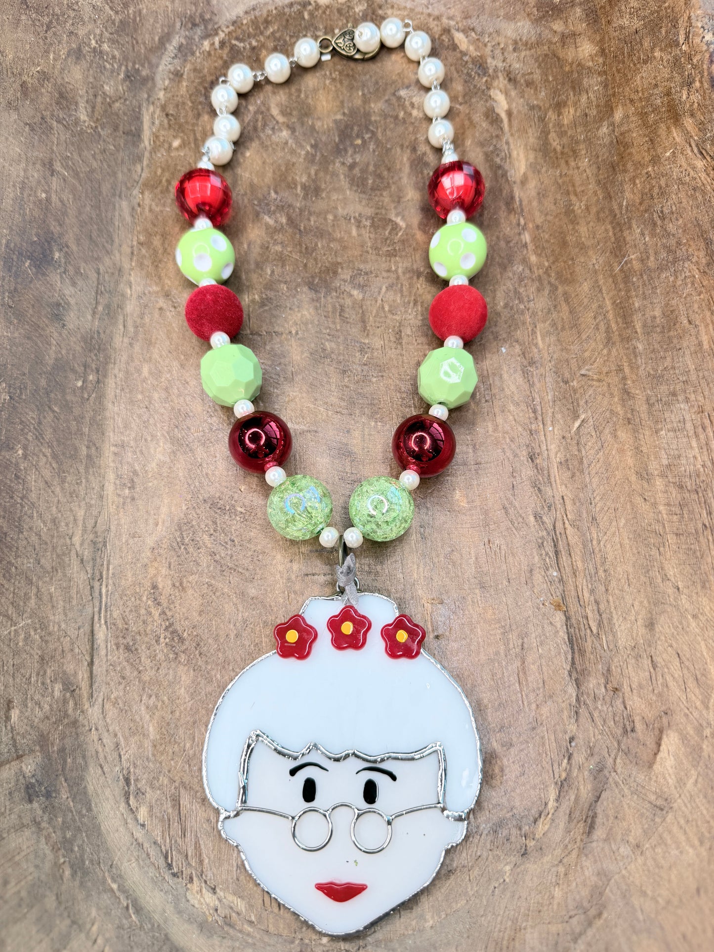 Stained Glass Mrs.Claus Beaded Necklace - ERR ORIGINAL