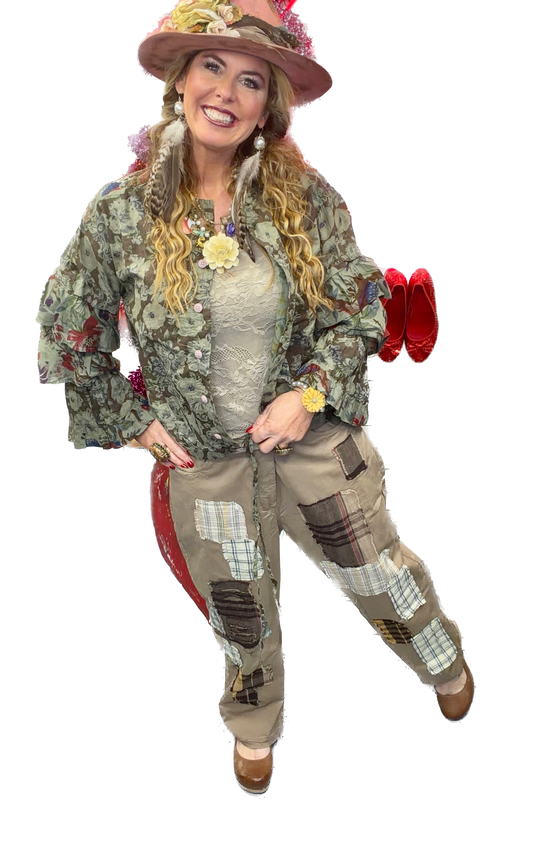 Jaded Gypsy- Traveling on Pants (Khaki Plaid)