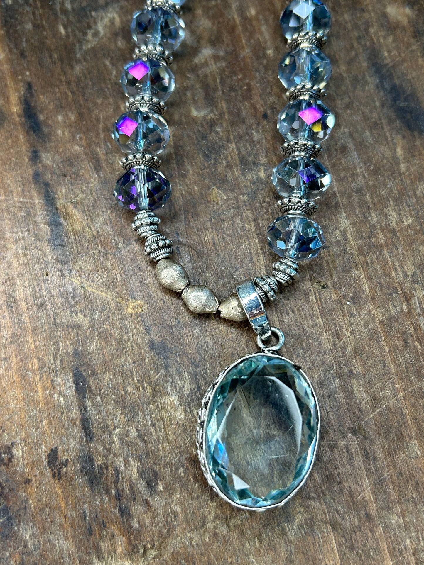 Rare Bird- Oval Blue Quartz, Crystal and Pearl Necklace (BLUE)
