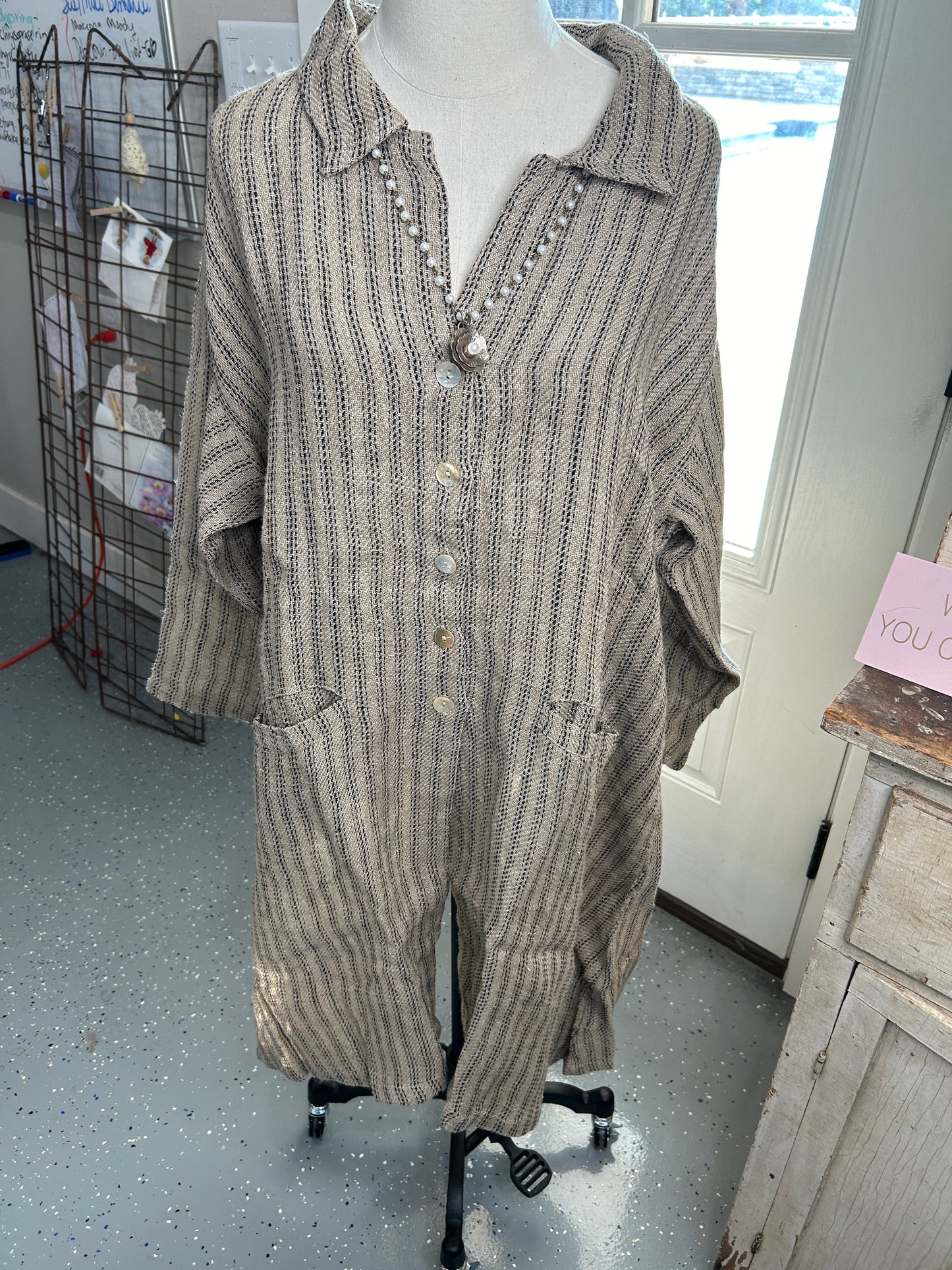 FINAL SALE Paper Lace- Button Down Jacket with Pockets (Burlap)