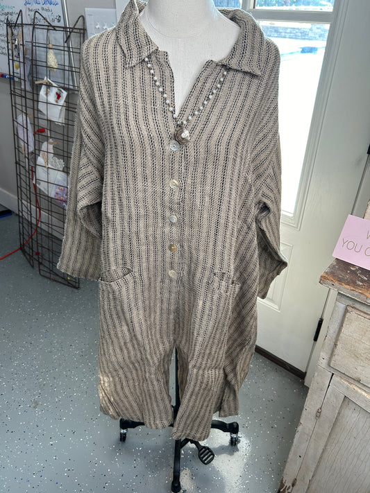 FINAL SALE Paper Lace- Button Down Jacket with Pockets (Burlap)