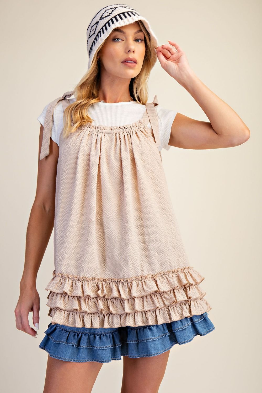 Easel- Tie Shoulder Seersucker (Natural)