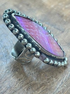 Tibetan Silver Mother of Pearl Ring (Pink) A