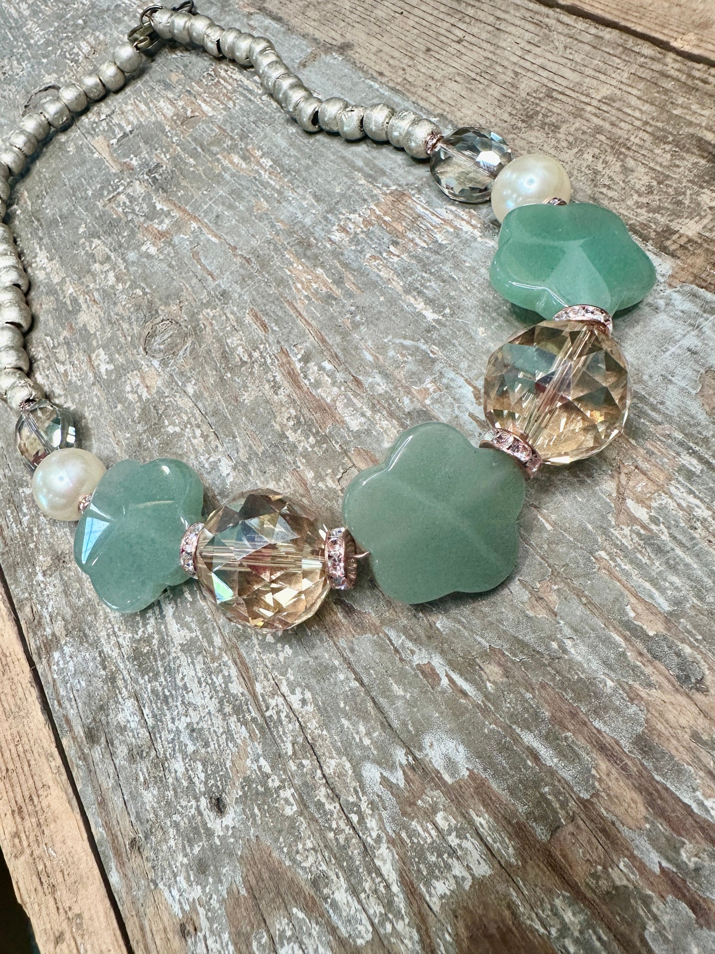 African Bead and Jade Flower Necklace- ERR Original
