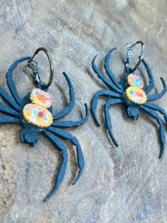 Rakel J Creations- Black and Orange Spider Earrings