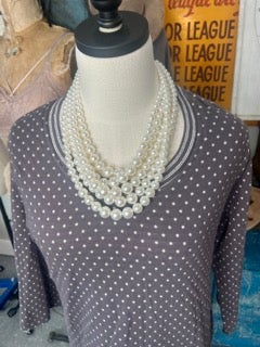 FINAL SALE! Paper Lace-Polka Dot Print Long Sleeve Top (Grey)