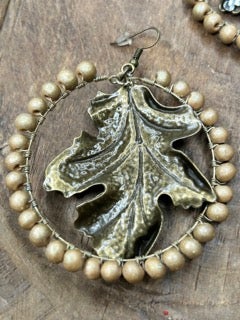 Rare Bird- Rhinestone Leaf Beaded Hoop Earrings
