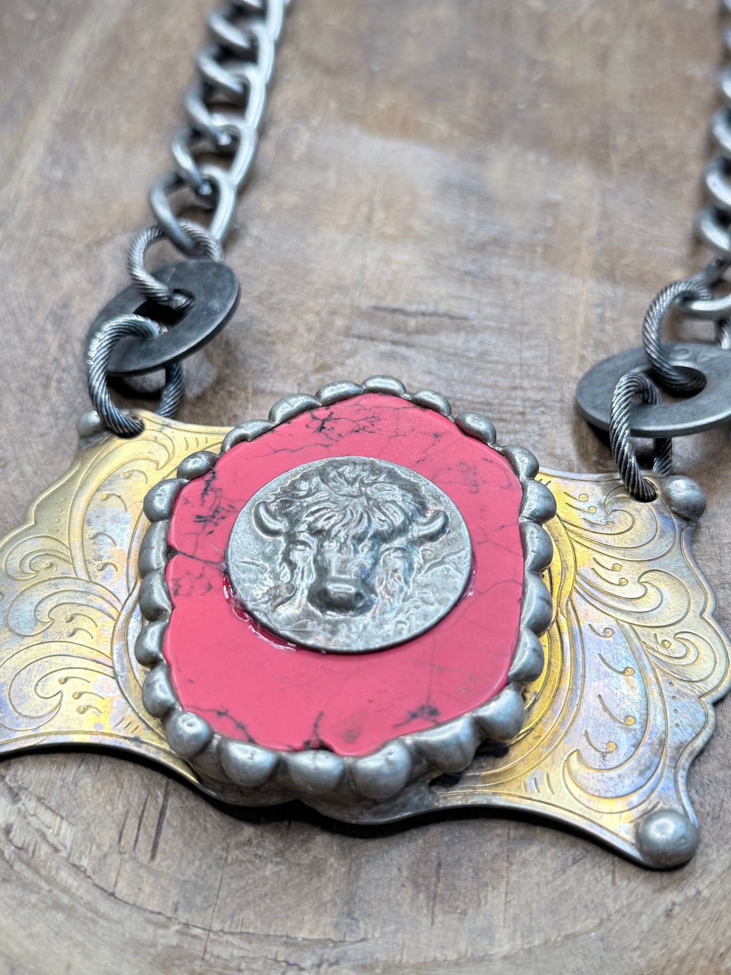Art by Amy- Soldered Red Howlite Bull Necklace