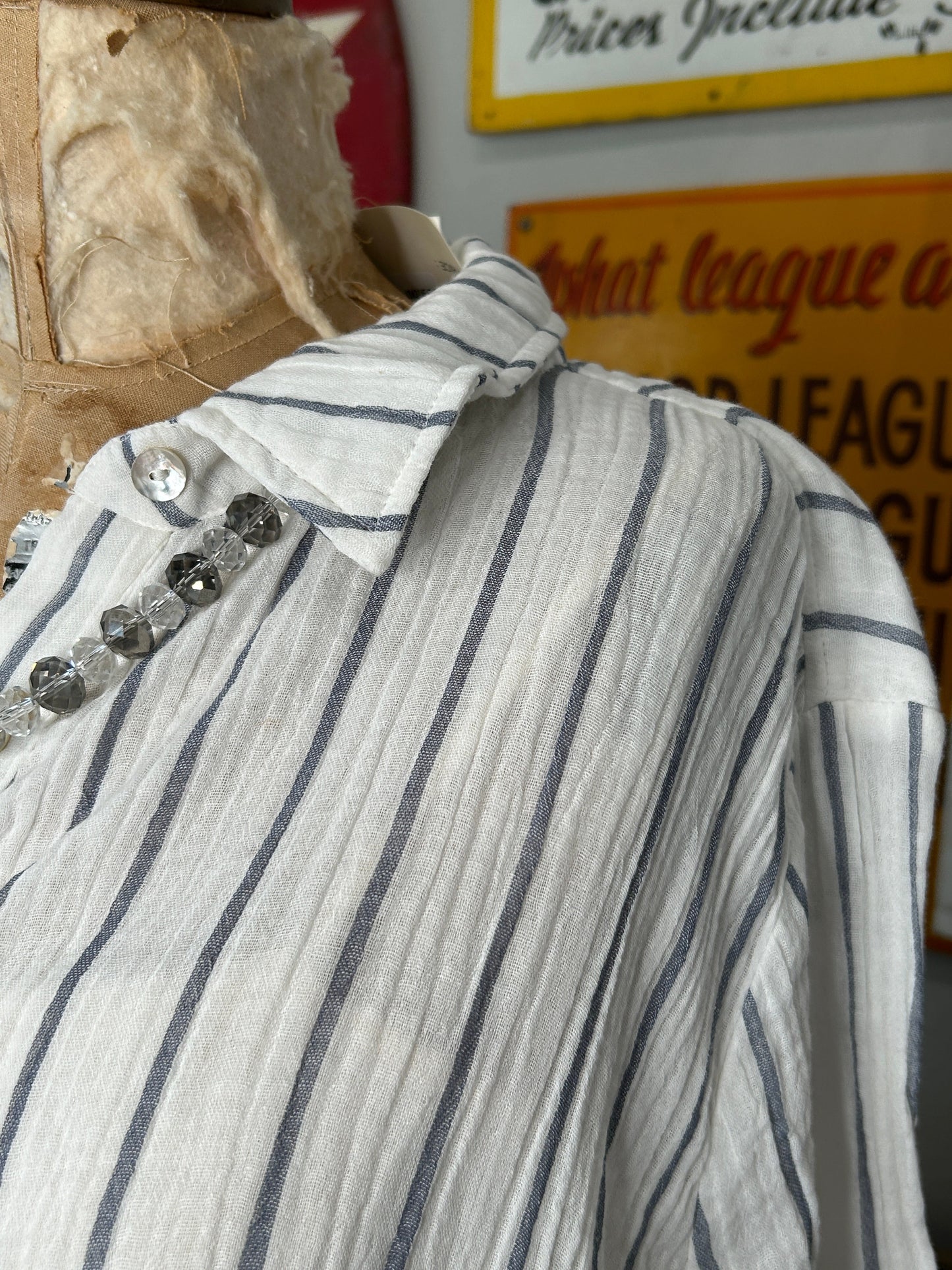 FINAL SALE! Paper Lace- Hi-Low Striped Collared Long Sleeve Dress