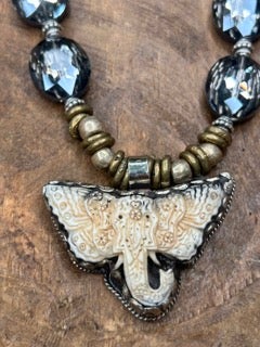 Rare Bird- Black Rhinestone and Elephant Necklace