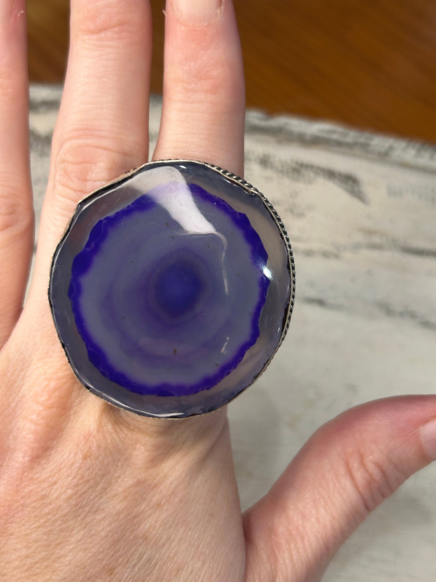 German Silver and Purple Geode Ring