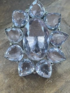 German Silver Pink Quartz Cluster Ring