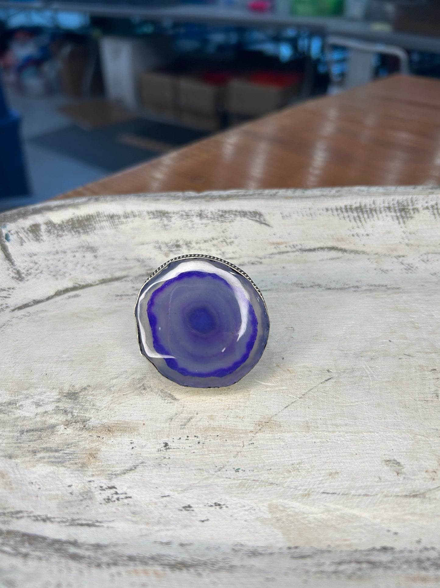German Silver and Purple Geode Ring