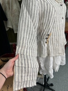 FINAL SALE Paper Lace- Long Sleeve Striped Linen Jacket (Black/White)