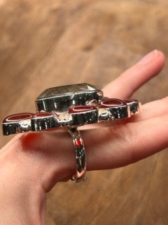 German Silver Carnelian and Quartz Cluster Ring