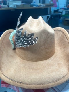 Camel Cowgirl Hat with Feathers