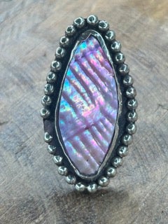 Tibetan Silver Mother of Pearl Ring (Pink) A