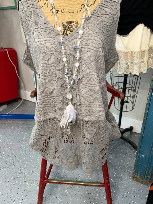 FINAL SALE Jaded Gypsy- Dream Weaver Tunic (GRAY)