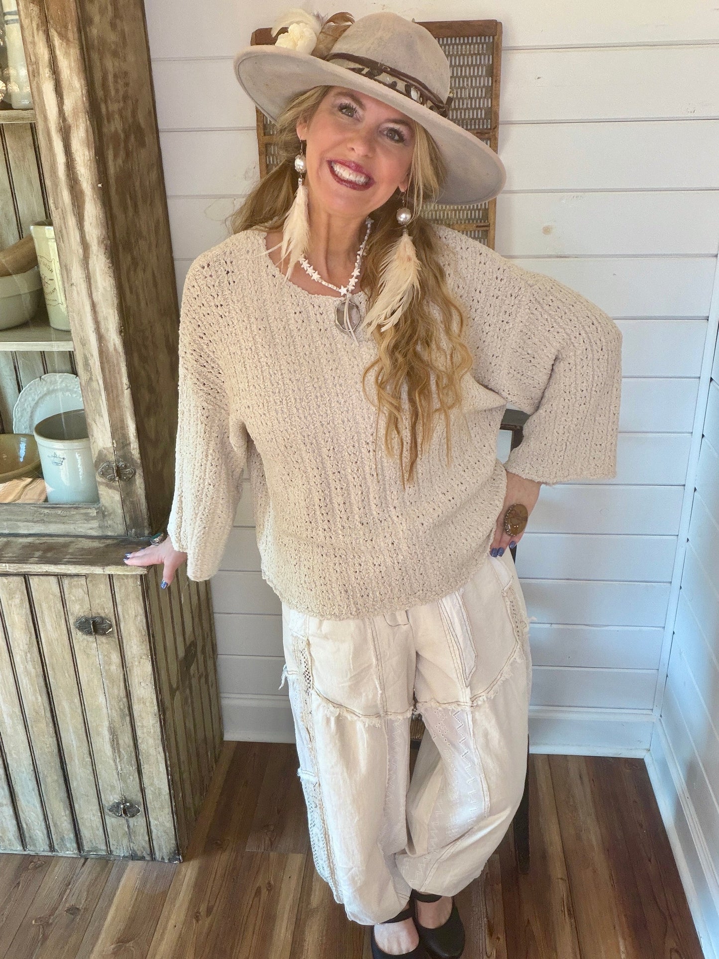 SALE Easel- Loose Fit Knitted Sweater (Natural) *Final Sale*
