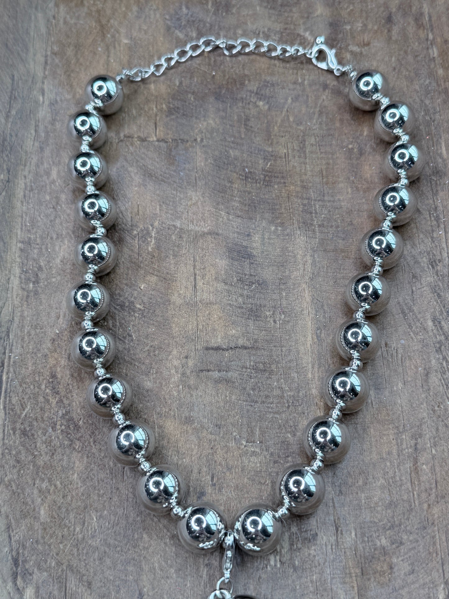 Silver Chunky Pearl Heart Necklace (Small)
