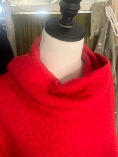 Embroidered Rose Red Poncho