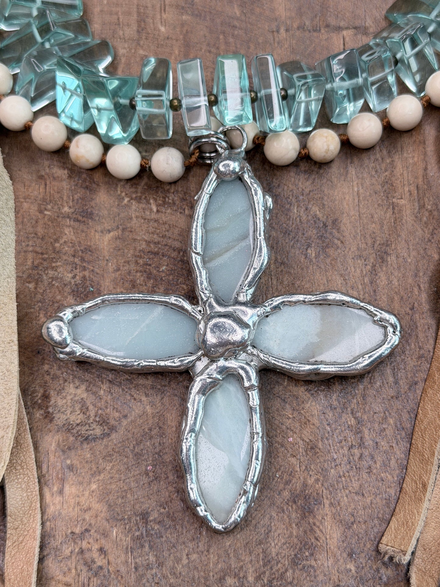 Chunky Blue and Tan Layered Necklace