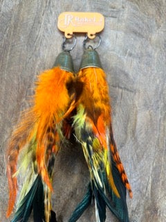 Rakel J Creations- Large Orange Feather Earrings
