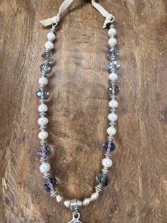 SALE! Rare Bird- Oval Blue Quartz Crystal Bead and Pearl Necklace