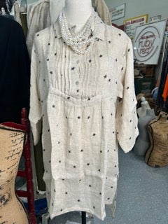 FINAL SALE Paper Lace- 3/4 Sleeve Star Print Tunic/Dress (Natural)