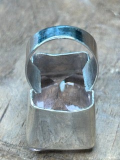 German Silver Rectangle Pink Quartz Ring