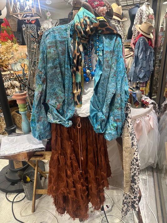 Rare Bird-Eyelet Turquoise Puff Sleeve Top