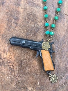 Junkyard Cowgirl- Crystals and Pistols Necklace B
