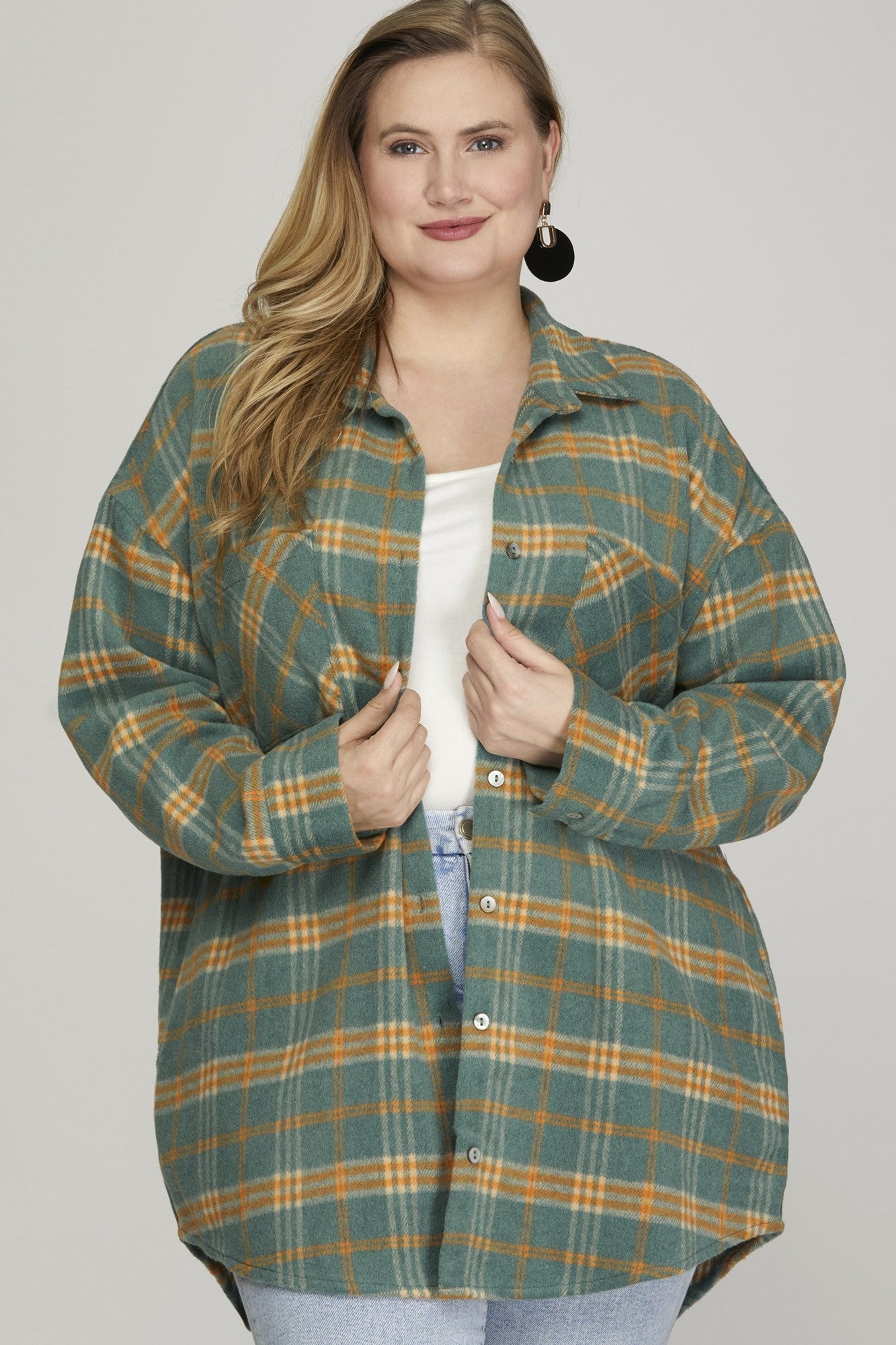 Long Sleeve Plaid Shirt/Jacket (Slate and Orange)