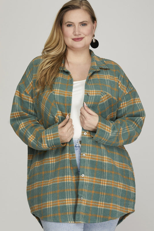 Long Sleeve Plaid Shirt/Jacket (Slate and Orange)