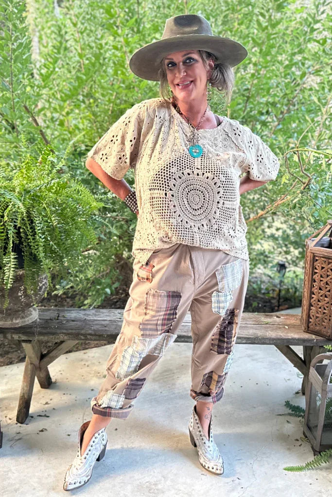 Jaded Gypsy- Traveling on Pants (Khaki Plaid)