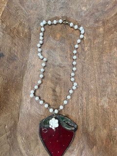 SALE!   Soldered Stain Glass Strawberry Necklace