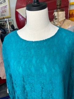 Origami- Long Sleeve Lace Tunic Dress (Teal)