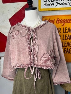 final sale Paper Lace- Short Jacket with Rushing and Flowers (Brown)