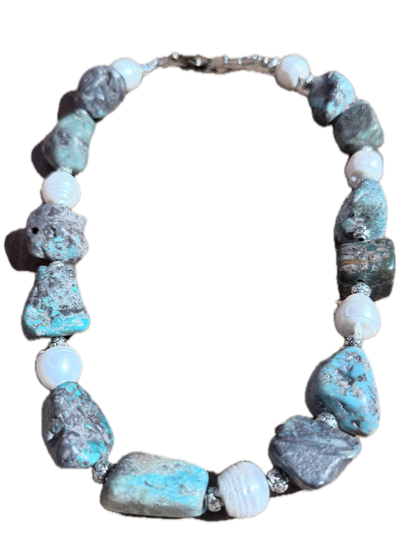 Chunky Turquoise and Baroque Pearl Necklace- ERR Original
