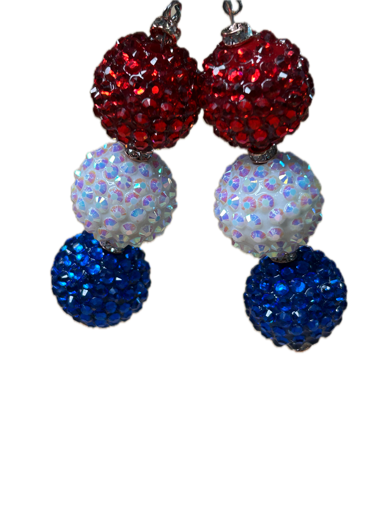 Red, White and Blue Earrings (Eclectic Ruby Red Original)  (Large Bubble Gum Beads)