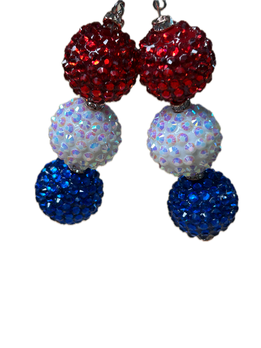Red, White and Blue Earrings (Eclectic Ruby Red Original)  (Large Bubble Gum Beads)
