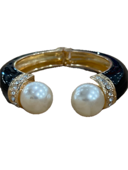 Beautiful Bangle in Black (Pearl, Gold and Rhinestone accented)