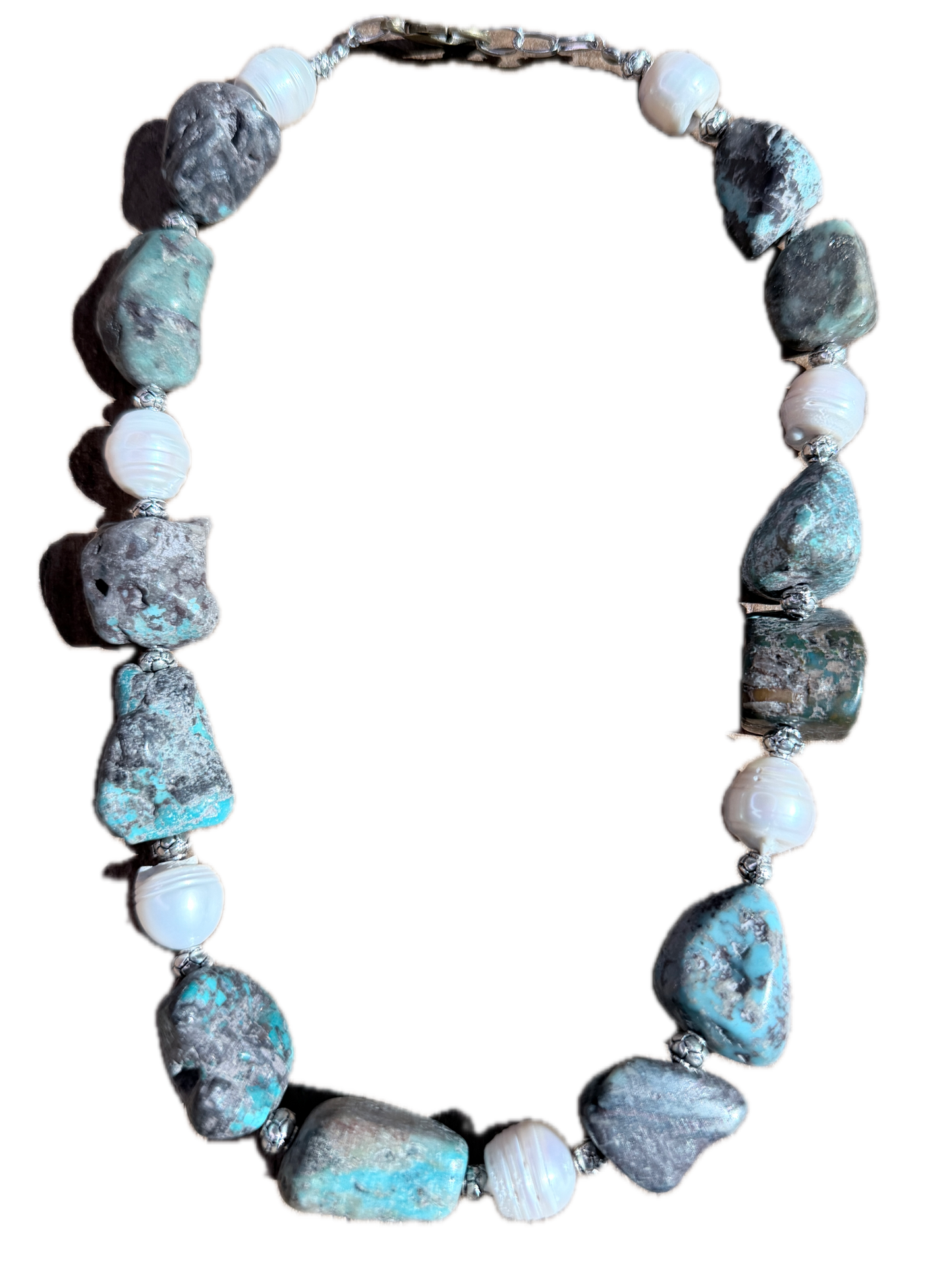 Chunky Turquoise and Baroque Pearl Necklace- ERR Original