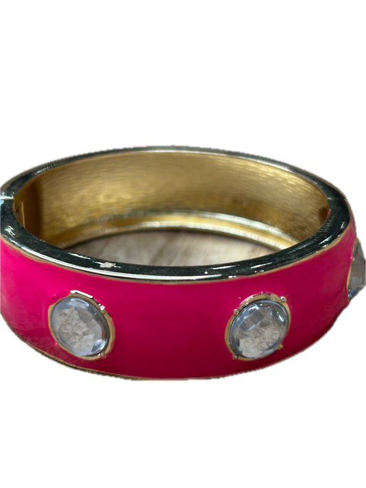 Beautiful Bangle in Hot Pink with Crystals (Pearl, Gold and Rhinestone accented)