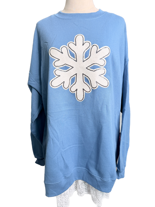 White Sequin Snowflake Blue Sweatshirt *Final Sale*