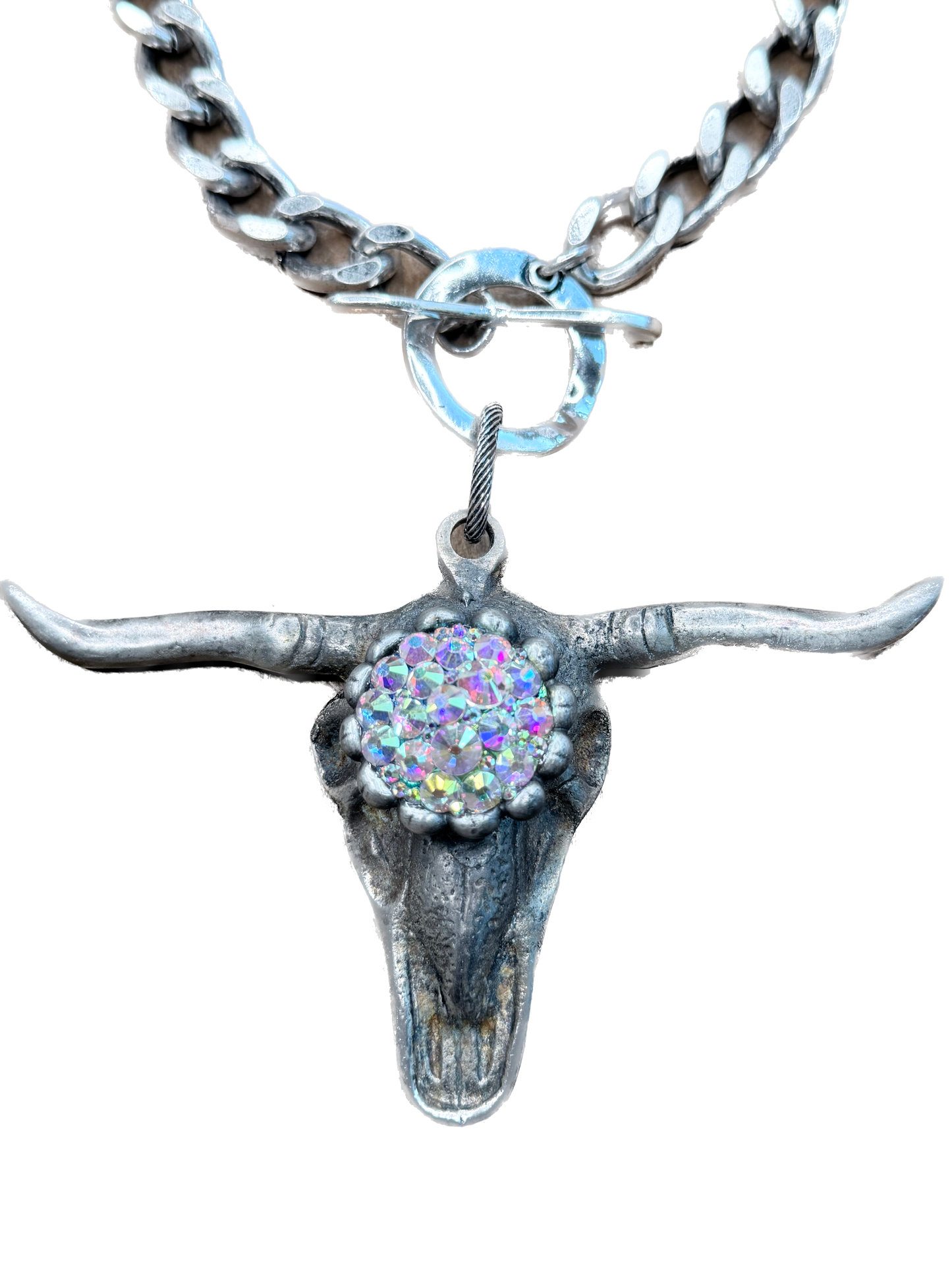 Art by Amy- Soldered AB Rhinestone Steer Head Necklace