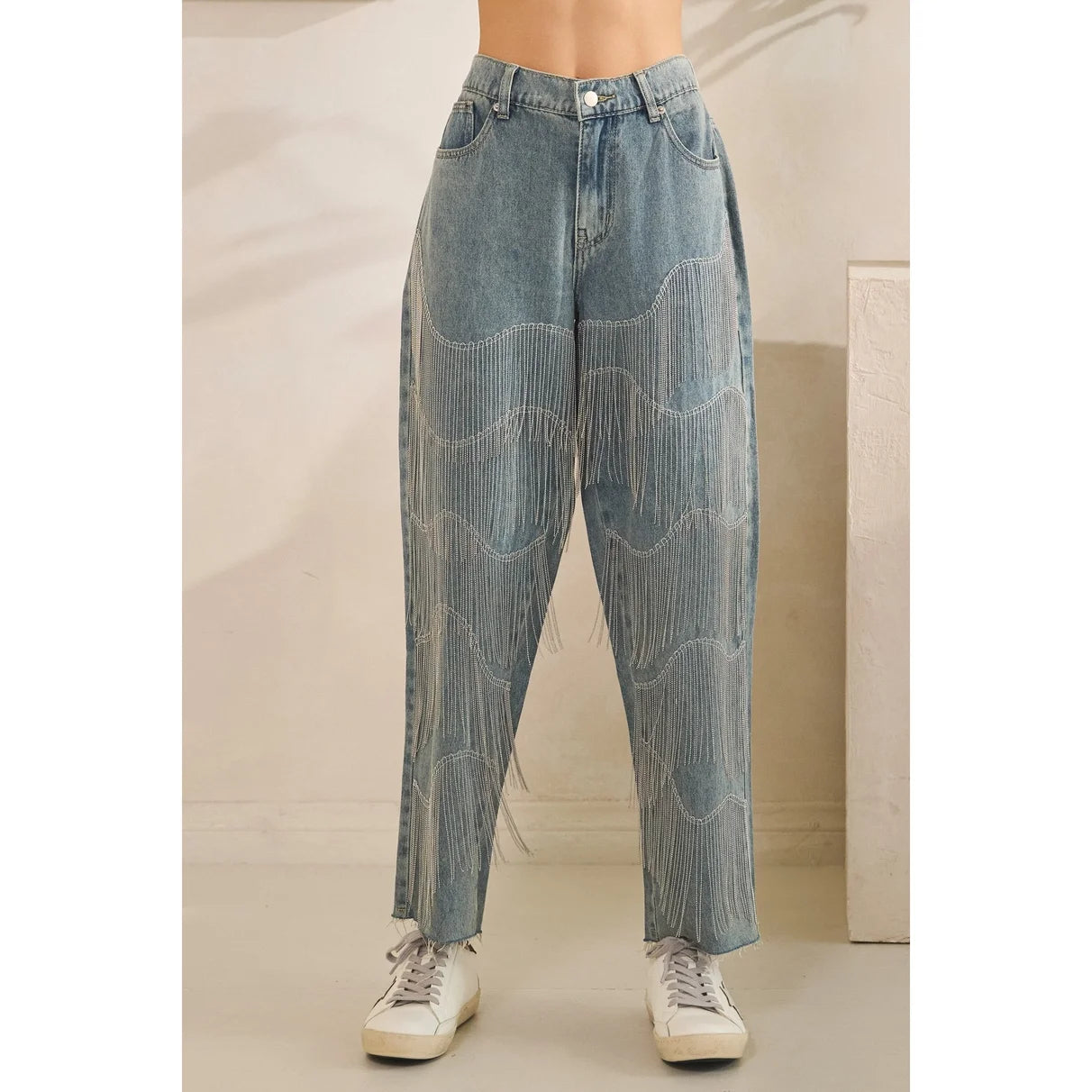 Oli & Hali- Straight-Leg Fringe Detail Jeans