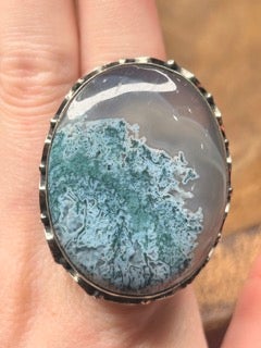 German Silver Blue Moss Agate Ring D