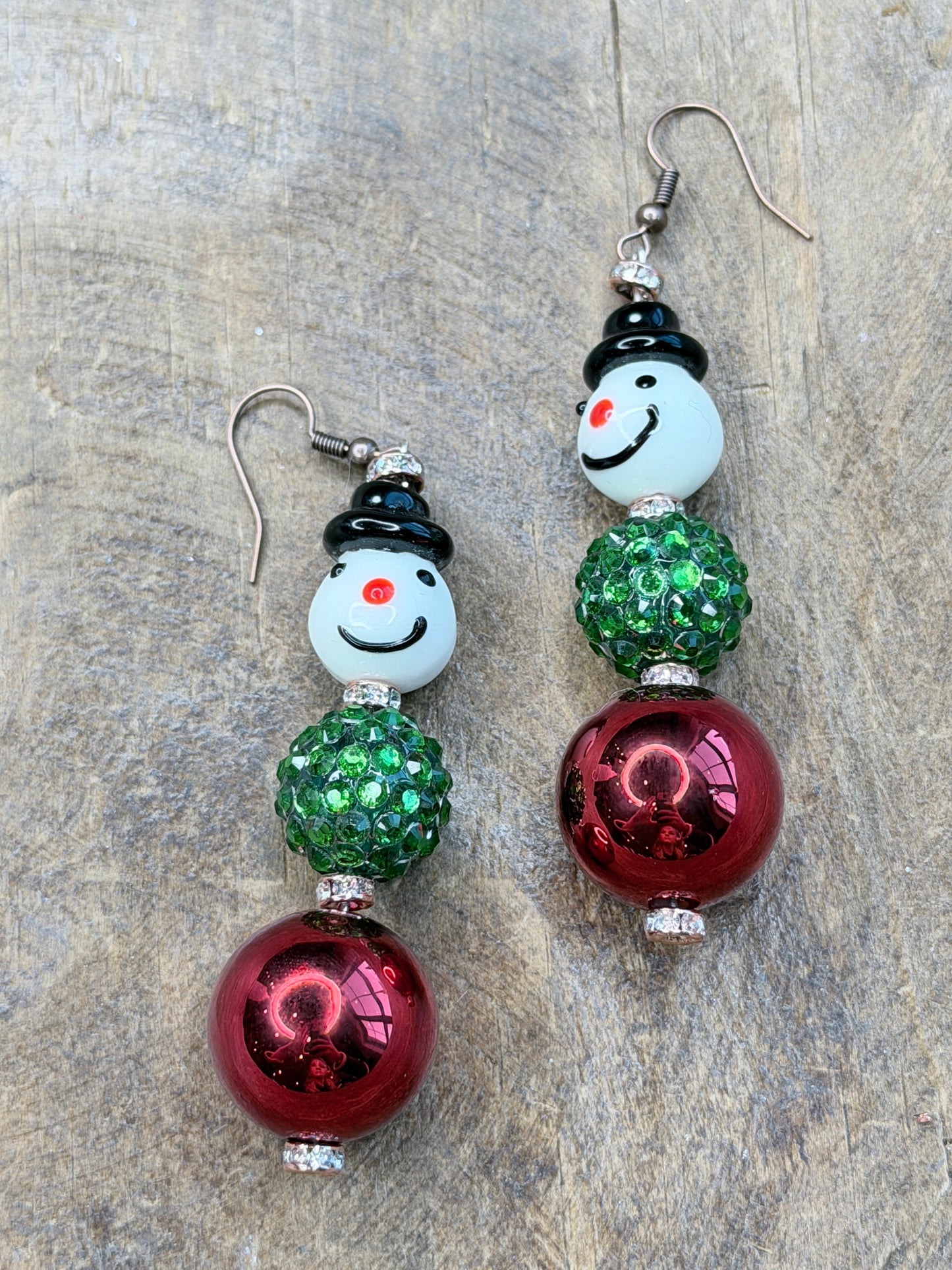 Red and Green Snowman Earrings - ERR ORIGINAL
